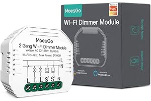 MoesGo WiFi Interruptor Luz con Dimmer Inteligente Inalambrico Módulo Alexa Control Remoto y Rele para conmutador de 2 Gang y 1/2 Way, compatible con la app Smart Life/Tuya Alexa/Google Home
