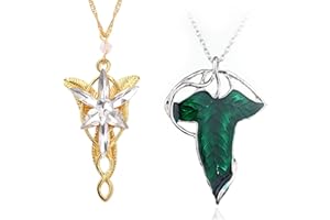 Zaky Lot de 2 pendentifs Elven Leaf Aragorn Arwen - Avec pendentif étoile du soir - Doré, Zinc