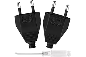 AXFEE 2 sztuki wtyków euro, 250 V 2,5 A euro, wtyczka płaska, wtyczka euro, wtyczka z zestykiem ochronnym, wtyczka euro do kabla 8-10 mm, IP44, trwała i odporna na pęknięcia (czarna)