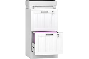 HOMCOM Caisson bureau avec 2 tiroirs et serrures, meuble rangement bureau avec barres de suspension réglables pour documents, caisson de rangement compact pour travail ou chambre, 40x40x71cm, blanc