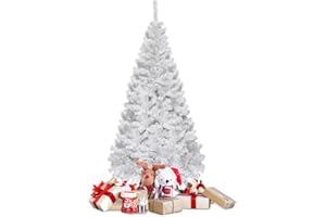 COSTWAY Sapin de Noël Artificiel 150 cm avec Pied en Métal, Arbre de Noël Artificiel pour Décoration de Noël Matériau PVC, Blanc