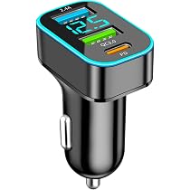Set Da 2 Caricabatterie Auto USB 4 Porte 66W - Doppia PD 30W E QC3.0, Display Tensione LED, Adattatore Compatibile IOS/Android/Tablet