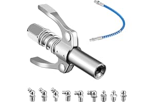 AIVORO Fettpresse Mundstück, Doppelgriff Fettpresse Kupplung, mit 30CM Schlauch und 9 Schmiernippel, 10,000 PSI Doppelgriff G Coupler für Fettpresse, Fettpresse für Schmiernippel (Silber)