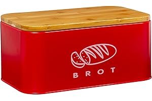 Theo&Cleo Contenitore per il pane con coperchio, coperchio in bambù ecologico, può essere utilizzato come tagliere, spazioso contenitore per il pane in metallo, per conservare a lungo e mantenere