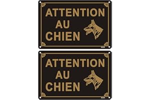 Andchi 2 Pièces Attention au Chien, Panneau Métallique en Aluminium, Avertissement de Sécurité pour l'Extérieur de la Maison Résistant à la Décoloration 300x200mm
