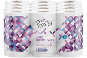 Marca Amazon - Presto! Papel de cocina extragrande - 18 Unidad (Paquete de 1) (80 hojas x rollo), Blanco