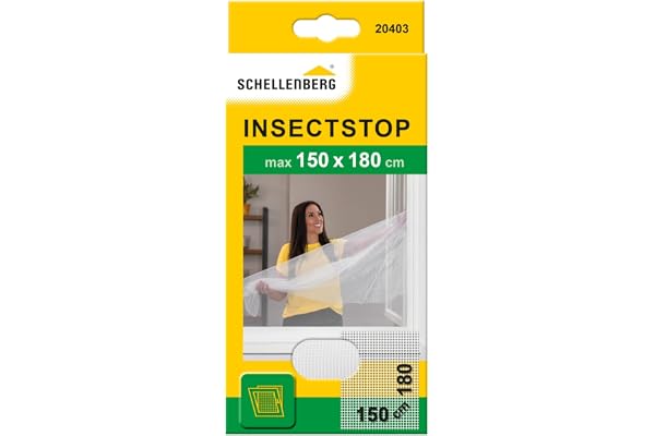 Schellenberg 20403 Moustiquaire fenêtre recoupable aux dimensions souhaitées, avec ruban auto-aggripant de fixation et cutter, 150 x 180 cm, Blanc