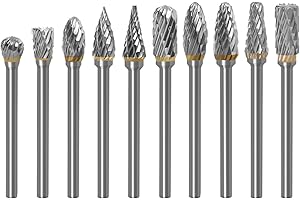 Supkeyer 10Pcs Tungsten Carbide Rotary Burr Set, Carving Burr Bits, with 1/8 Inch Shank 1/4 inch Bit for Wood & Stone Carving, Steel Metal, Grinding Engraving Porting
