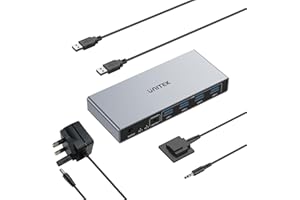 Unitek USB 3.0 HDMI KVM Switch 1 Monitor 2 Computers 4K@60Hz KVM Switches 4 USB Ports for 2 Computers Sharing Monitor Keyboard Mouse Hard Drives HDCP Adaptive 2 USB Cable DC5V Adapter and Controller