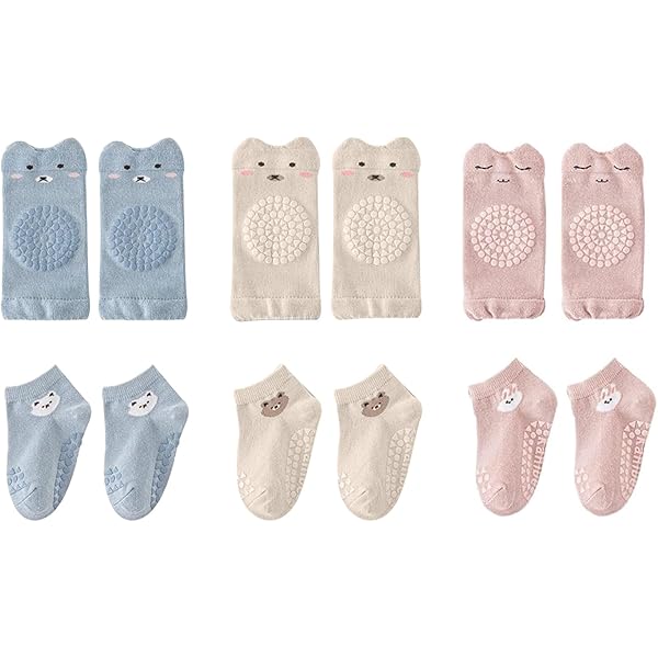 3 Paia Ginocchiere Antiscivolo Per Neonati | Con Puntini In Gomma | Per Gattonamento 1-3 Anni | Cotone Morbido - Foto 3