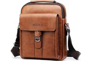 Hjkiopc Umhängetasche Herren Schultertasch Crossbody Handytasche Messenger Bag Herrentasche Shulder Bag Leder Brusttasche (Braun-1)