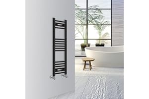 Warmehaus Straight Bathroom Heated Towel Rail Warmer Radiator Central Heating 1000x300mm - Black