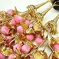 Baby Pink Pom Pom Parandi Paranda Indian Tassels Mehndi Jago Hair Braid (1 Piece, Baby Pink & Gold Tassels with Black Soft Thread Dori PR533)