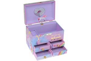 Jewelkeeper - Porta Gioielli Carillon Grande Unicorno Zucchero Filato con 4 Cassetti Estraibili, Portagioie Musicale da Bambina - Melodia Beautiful Dreamer