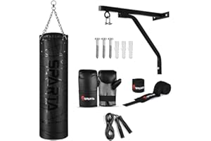 SPARTA Boxing Punch Bag Filled 5ft 4ft 3ft Heavy Duty Boxing Punching bag set, Wall Bracket Punching Gloves Steel Chain, Kickboxing MMA Grappling Muay Thai Karate BJJ, Adult Home Gym Fitness