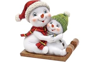 Dekohelden24 Para bałwanów z czapką i szalikiem w kolorze czerwono-zielonym na sankach, dł./szer./wys. 14 x 7 x 12 cm