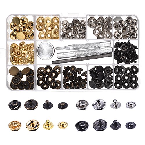 Botones de Presión de Cobre Corchetes de Presión de Ropa sin Coser 39 Set con Herramiento de Reparación para Tela, Manualidades de Cuero (12 mm)