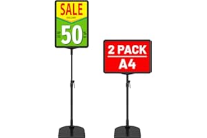 VAIIGO Soporte para carteles A4, 2 unidades, ajustable, para mostrador de mesa, soporte de señalización para póster con base de hierro, soporte de exhibición de anuncios de menú publicitario de vista