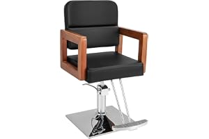 COSTWAY Frisörstol, höjdjusterbar, barberfåtölj kan belastas upp till 150 kg, salongstol med 360° rotation, hydraulisk pump, spa, frisörfåtölj med träarmstöd