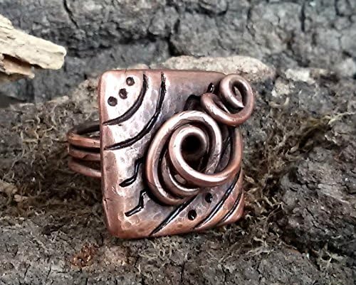 Woman Gift, Solid Copper Wire Ring, Rustic Jewlery, Oxidized copper ring
