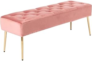 Duhome Panchina Imbottitura Panca con Pomelli, Panca Ingresso, per Letto Sgabello Gamba in Metallo Dorato, per Camera da Letto Ingresso Corridoio Soggiorno, Rosa