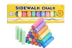 Playkidiz 48 Pièces Jeux De Jardin À Craie Pour Trottoir - Assortiment De Couleurs Craies Épaisses Pour Les Tout-Petits - Craies De Trottoir Lavables - Transport Pratique Et Une Poignée