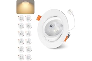 ‎JAENMSA Jaenmsa LED Einbaustrahler 230V 10W, 30°-60° Schwenkbar Flache LED Deckenspots, 3000K Warmweiß, 960LM, IP44, Nicht Dimmbar, Einbauleuchten Weiß 90-100mm Spots Deckenleuchte, 12er Set