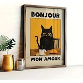 512 Store Bonjour Cat Tasarım Dekor &Ccedil;er&ccedil;evesiz Poster Kedi Tasarım Poster 15 X 21 Bej