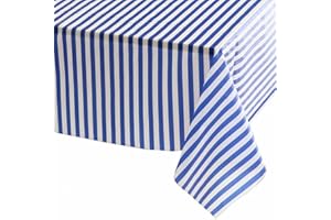 YAAVAAW 137*274cm Blue and White Stripes TableCloth Table Cover Party,Disposable Rectangular Tablecover Plastic Blue Table Cloth Party for Picnic,Baby Shower,Wedding,Christmas,Birthday Parties Decorations