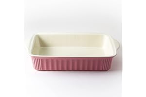 Hanseküche Plat à gratin en céramique de haute qualité - Idéal pour les lasagnes, les soufflés ou le tiramisu, Grand plat à gratin, plat à four, plat à lasagnes rectangulaire (rose)