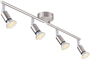 Tomshine Plafonnier LED 4 Spots orientables, Argent 4 x 4W GU10 Barre Spot Plafond LED Eclairage intérieur pour Salon Salle à Manger Cuisine Couloir