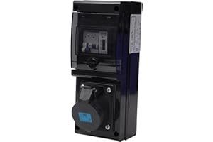 Carré Rouge - Borne de Recharge avec Prise Europe 32A 7KW Complète pour Véhicule Électrique, Protections et Compteur, IP65, Fabrication Française - 28x11x9,5 cm