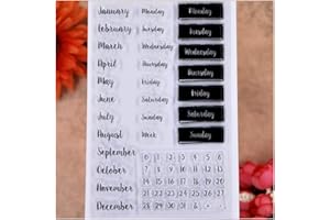 KWELLAM Words Calendar Week Month January December Monday Sunday Numbers Clear Stamps for Card Making Decoration and DIY Scrapbooking