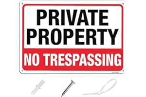 ALFAVIEW Private Property No Trespassing Sign, 10"x 7" .040 Rust Free Aluminum Sign, Reflective Anti UV Protected MetalSign, Easy to Install-Indoor & Outdoor Use with Screws and Zip Ties (1)