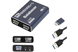Balabaxer 4K Audio Video Capture Card, USB 3.0 without HDMI Cable, Full HD 1080p Capture Device for Video Editing, Game Recording, Online Teaching