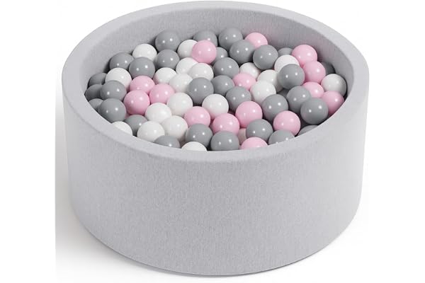Angelove Piscine à Balles Ø 90 × 30 cm avec 200 Balles - Bassin Rond en Mousse à Housse Amovible, Coton, Gris Clair