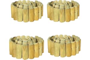 PaMeer Natural Wooden Border Edging Roll Log Roll Border Edging Flexible Garden Borders Edging Garden Fence 1.8m x 15cm (pack of 4)