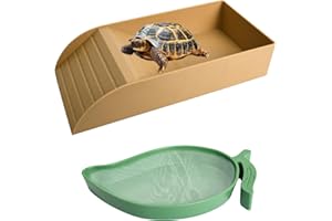 Godneei Tortoise Bath and Water Bowl Set, Durable Plastic Tortoise Enclosure Accessories, Turtle Bath Basin with Mango-Shaped Water Bowl, Turtle Food Dish for Tortoise House or Table