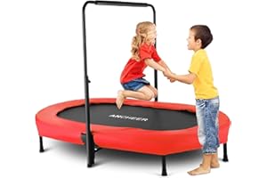 ‎ANCHEER ANCHEER Trampolin für 2 Kinder, Faltbar Wasserdicht Fitness JumpingTrampoline für Indoor/Outdoor/Garten/Drinnen, Kindertrampolin mit Verstellbarem Haltegriff, Belastung Bis 100kg