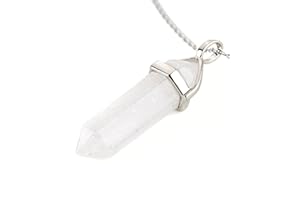 LAVISA Obelisk Edelsteinkette, Anhänger, echte Kristall kette, Halskette, Rosenquarz, Amethyst, Naturstein - 55 + 5 cm