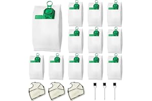 Ruucy 12 Pezzi Sacchetti Folletto per VK140 VK150 FP140 FP150-12 Ricambi Sacchi Folletto FP140, 3 Filtri Motore, 3 Spazzole Pulite, Kit di Accessori per Vorwerk Kobold Aspirapolvere