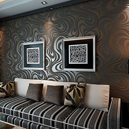 Little Thing Dick Non-Woven Modern Luxus Abstrakt Kurve Gestreift 3D Wallpaper Tapeten Wand Wandaufkleber für Schlafzimmer Wohnzimmer TV Hintergrund 0.7×8.4m (Schwarz) - 2