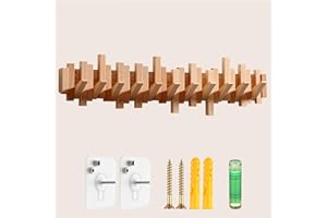 DOUZIO Perchero De Pared, Gancho Creativo De Madera, Perchero Colgante, Ganchos Que Ahorran Espacio Para Entrada, Sala De Estar, Cocina Y Baño(Size:11 Hooks,Color:Madera)