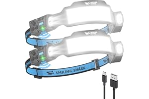 Smiling Shark TS-6 Lámpara Frontal, Linterna Cabaza LED Recargable 2400mAh con Doble Foco Ajustable&Inclinable Sensor de Movimiento Diseño Manos Libres para Camping Jogging Senderismo Correr (2)