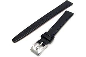 WatchWatchWatch Smooth Stitched Ladies' Leather Watch Strap 10mm Black Silver Buckle C088