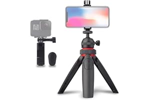 Móvil Trípode, LENSGO L322 Mini Trípode Portátil para Cámara/iPhone Android Smartphone/GoPro con Control Remoto y Tornillo 1/4” Soporte Cabeza de Bola 360° y Clip Universal y GoPro Adapter (Negro)