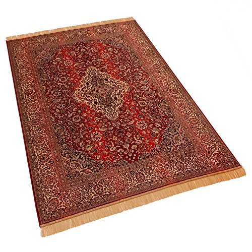 Barefoot 160 x 230 cm Persian Medallion Traditional Design Faux Silk Effect Viscose Rugs, Red, Large