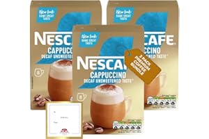 Coffee Multipack of Nescafe Cappuccino Sachets Unsweetened Decaf Coffee 3 Boxes Instant Coffee 8 Sachets per Pack (24 Total) Bundled by The Great British Kitchen