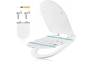 SONGMICS toalettsits, lång D-form, toalettlock med mjukstängning, snabbfäste, enkel montering, urea-duroplast, klarar upp till 300 kg, vit BTL102WZ01