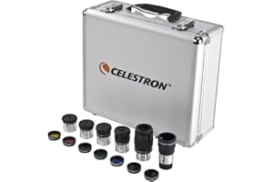 Celestron 94303 1.25 inch Eyepiece & Filter Kit - Includes 14 Pieces in Metal Foam-Lined Carry Case, Silver